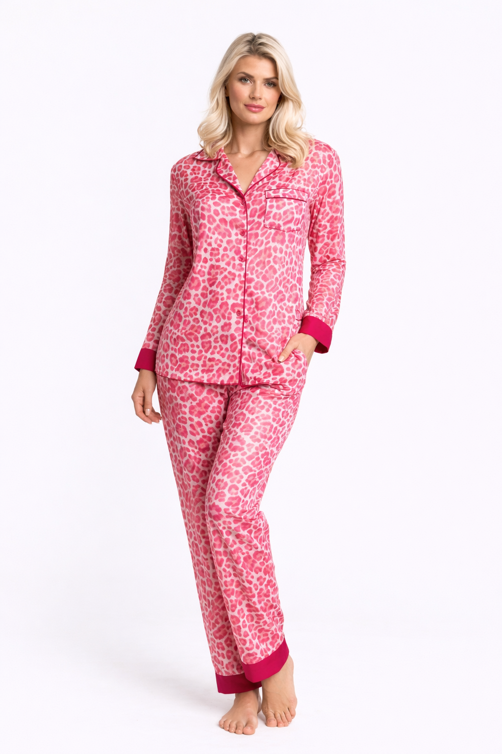 Pink Leopard Cotton Pyjama Set